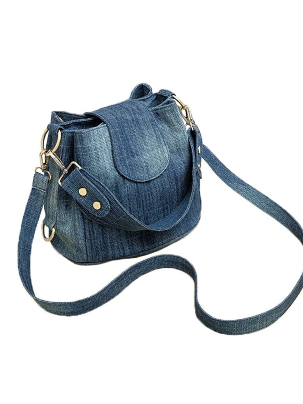 Casual Denim Bucket Shoulder Handbag Women Crossbody Bags Large Capacity Female